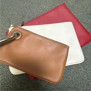 Fendi Leather Pouch in Tan and Black Set of 3